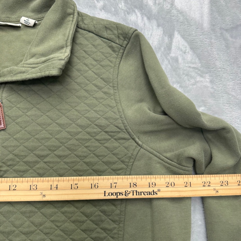 LL Bean Pullover Women Large Green Quilted Quarter Zip Sweatshirt 502745 Outdoor - Picture 7 of 12